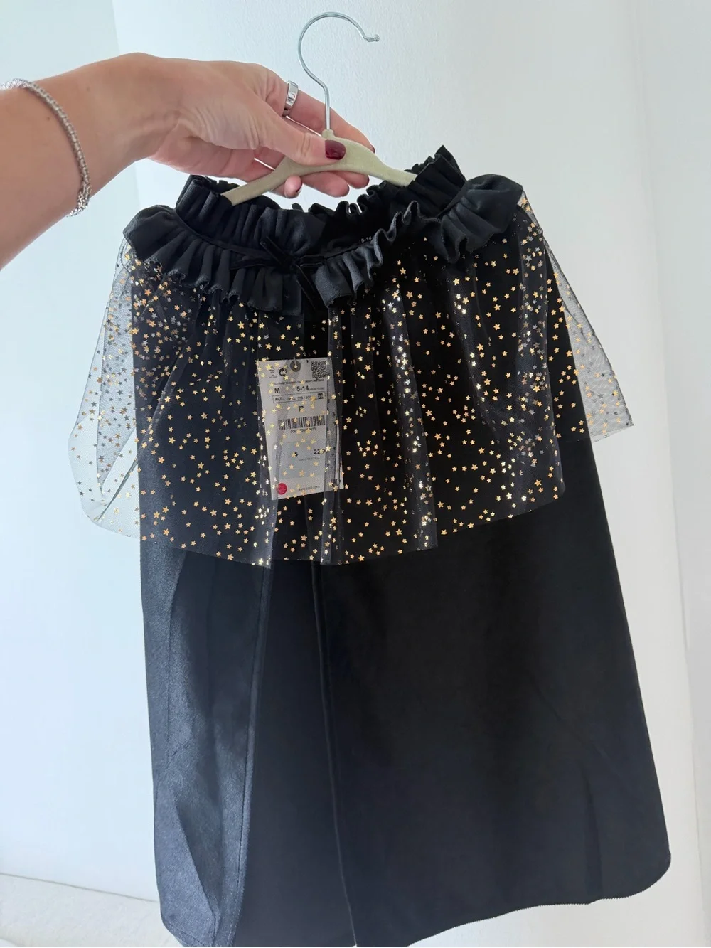 Zara Black Witch Hat and Black Skirt with Gold Sparkle Overlay